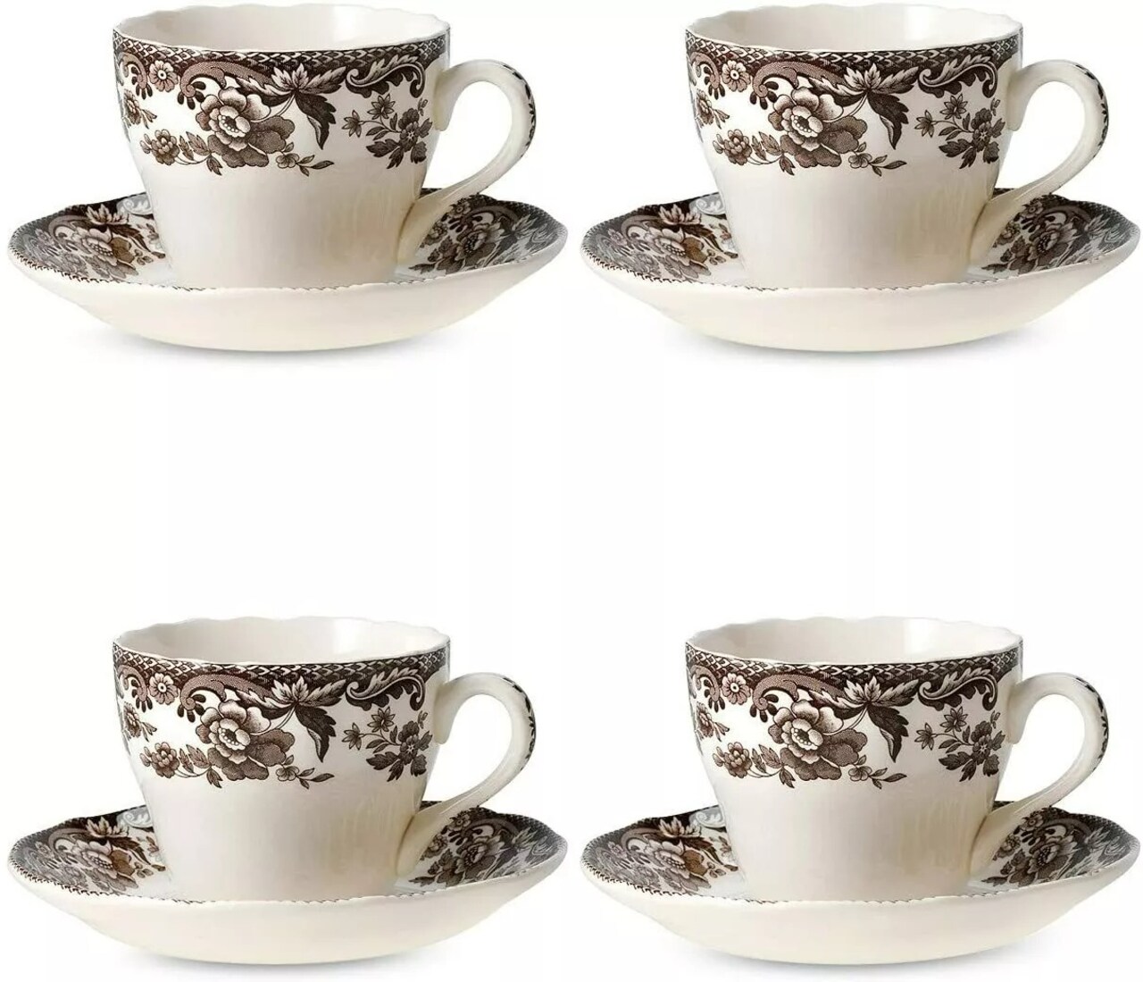 Spode Delamere Collection 7 oz. Teacup and Saucer, Fine Earthenware - Set of 4